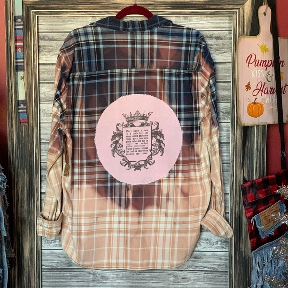 UpCycled Recycled Repurposed Dyed Bleach Plaid Flannel Juicy Couture Gypsy Y2K - Picture 1 of 5